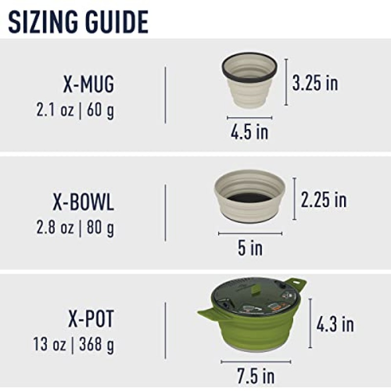 배낭여행 및 캠핑을 위한 Sea to Summit X-Pot 5피스 조리기구 세트
