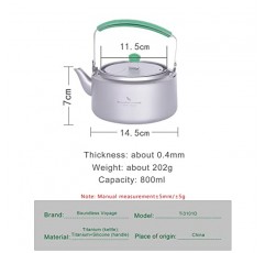 iBasingo & Boundless Voyage 접이식 핸들 필터가있는 800ML 티타늄 주전자 야외 캠핑 Backapcking US-Ti3101D 용 단층 주전자 대용량 Drinkware