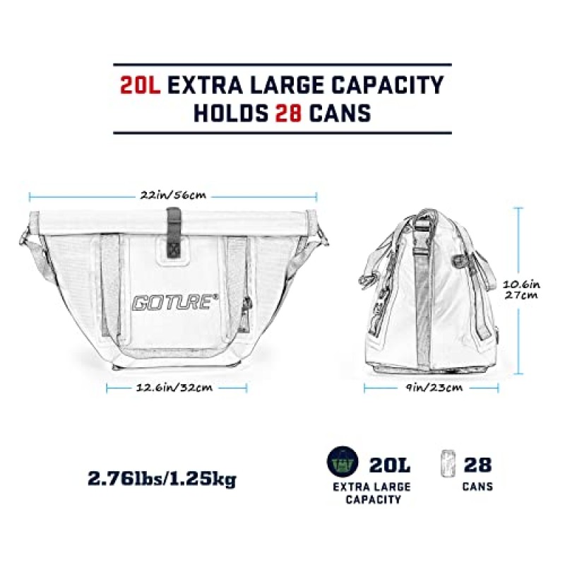 Goture 쿨러 백, 소프트 쿨러 절연 누출 방지, 휴대용 24 캔 소프트 양면 쿨러 백, 며칠 동안 얼음을 차갑게 유지, 캠핑, 하이킹, 낚시, 피크닉, 보트 타기, 해변용 여행용 쿨러 백