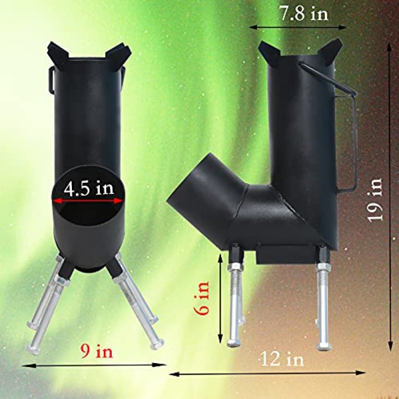 손잡이가 있는 로켓 스토브, 파이어 포커와 집게가 있는 휴대용 장작 캠핑 스토브입니다. 대형 연료실이 있는 장작불 로켓 스토브 야외 요리에 가장 적합합니다. 텐트 히터 및 비상.