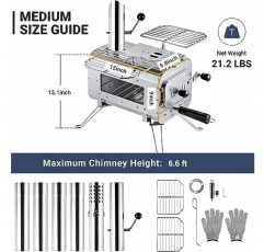 KingCamp 핫 텐트 스토브, 대형 화실이 있는 접이식 캠핑 스토브, 텐트용 6.6피트 겨울 캠핑 스토브, 대피소, 캐빈 난방, 굴뚝 파이프 포함, 야외용 내열 유리 및 장갑
