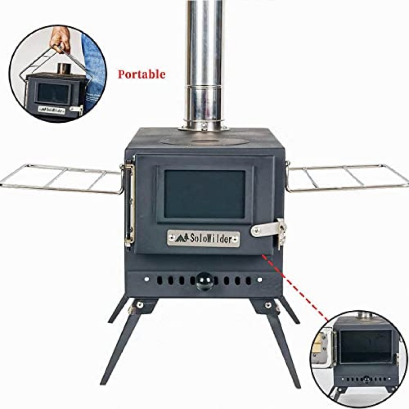 SoloWilder 대형 캠핑 텐트 스토브 야외 요리 난방을위한 휴대용 탄소강 목재 굽기 스토브