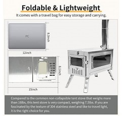 MC TOMOUNT 텐트 스토브 접이식 304 스테인레스 스틸 접이식 휴대용 핫 텐트 캠핑 사냥 6.6 피트 파이프 포함