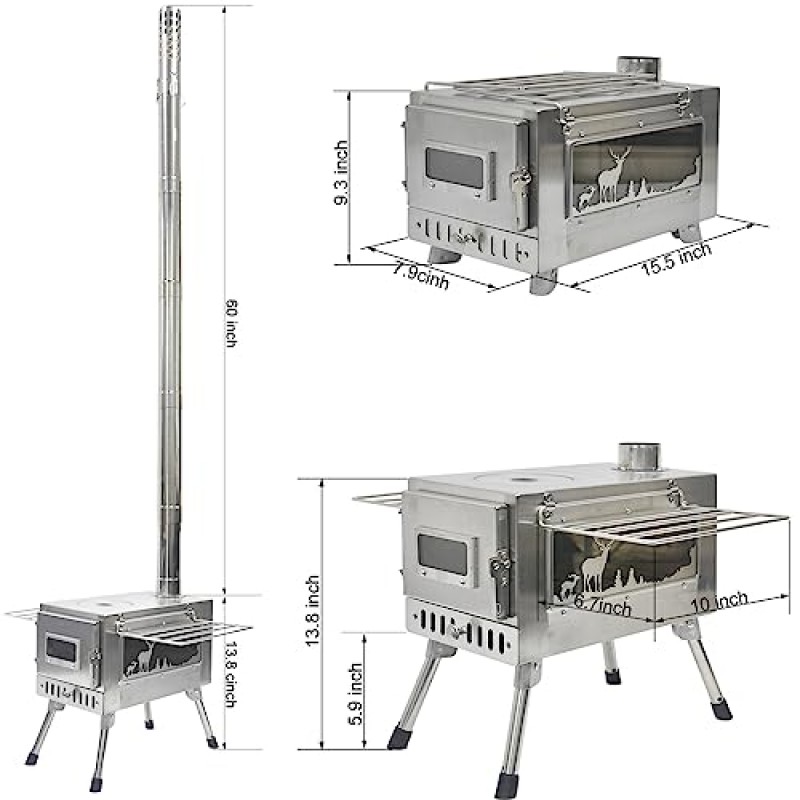 야외 장작 난로, 요리, 캠핑, 텐트, 하이킹, 낚시, 배낭 여행을 위한 굴뚝 파이프가 있는 휴대용