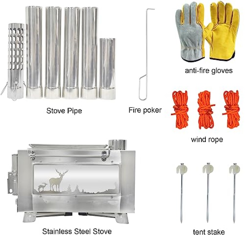 야외 장작 난로, 요리, 캠핑, 텐트, 하이킹, 낚시, 배낭 여행을 위한 굴뚝 파이프가 있는 휴대용