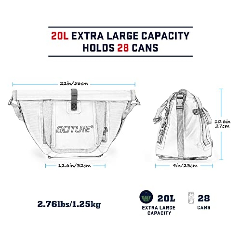 Goture 쿨러 백, 소프트 쿨러 절연 누출 방지, 휴대용 24 캔 소프트 양면 쿨러 백, 며칠 동안 얼음을 차갑게 유지, 캠핑, 하이킹, 낚시, 피크닉, 보트 타기, 해변용 여행용 쿨러 백