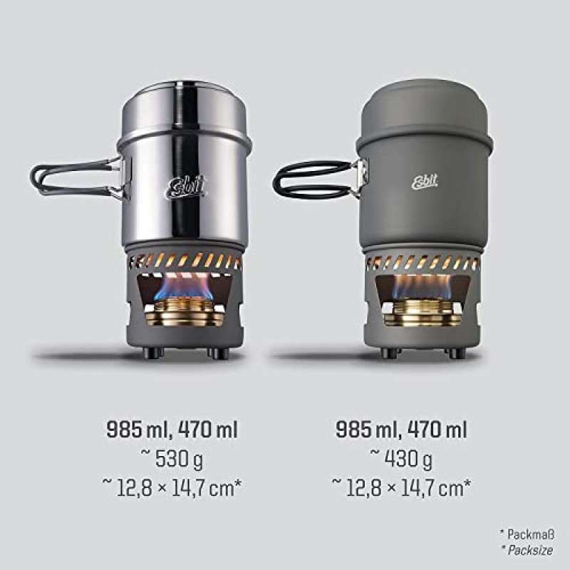 Esbit CS985HA 5피스 경량 트레킹 쿡 세트(황동 알코올 버너 스토브 포함)