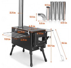DoinMaster 야외 캠핑 스토브, 텐트, 대피소, 난방 및 요리용 굴뚝 파이프가 있는 휴대용 장작 난로(검은색)