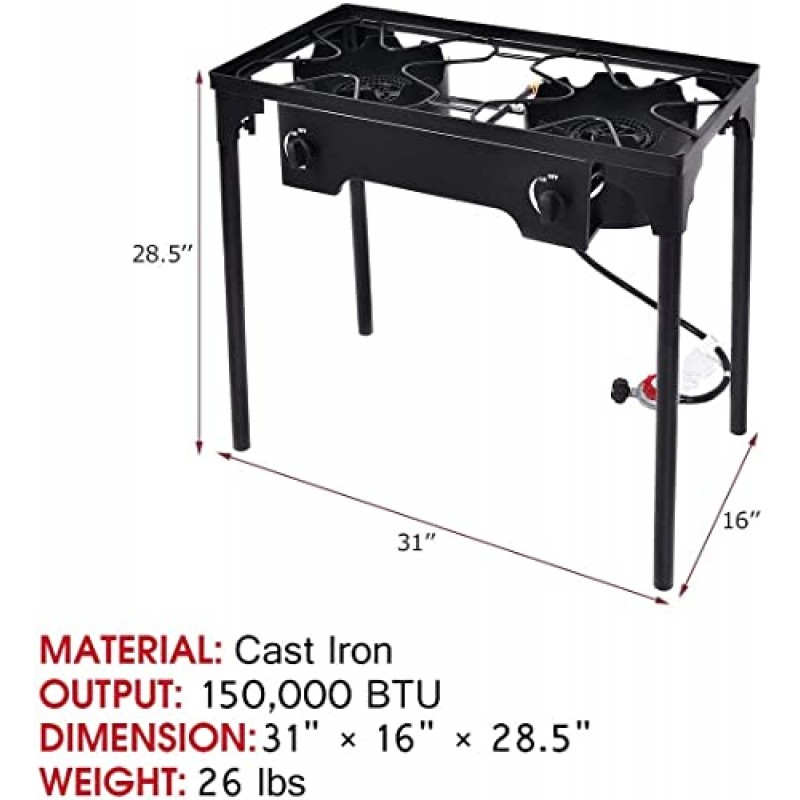 Renatone 야외용 스토브, 2개의 버너 캠프 스토브, 150,000BTU 휴대용 프로판 가스 쿠커(분리형 다리 포함), 캠핑 피크닉 가정 요리에 이상적