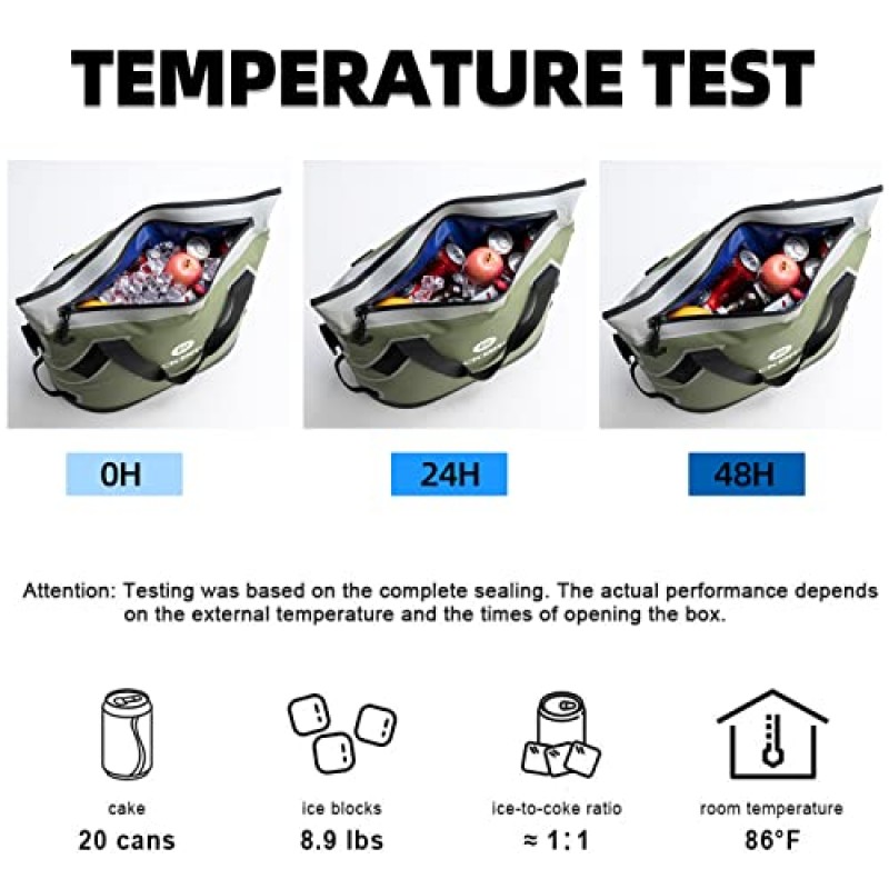 ROCKBROS 소프트 쿨러 절연 누수 방지 쿨러 백 휴대용 36캔 대형 소프트 양면 쿨러 여행, 해변, 캠핑, 피크닉, 점심, 낚시, 플로팅, 파티용 방수 절연 팩 쿨러
