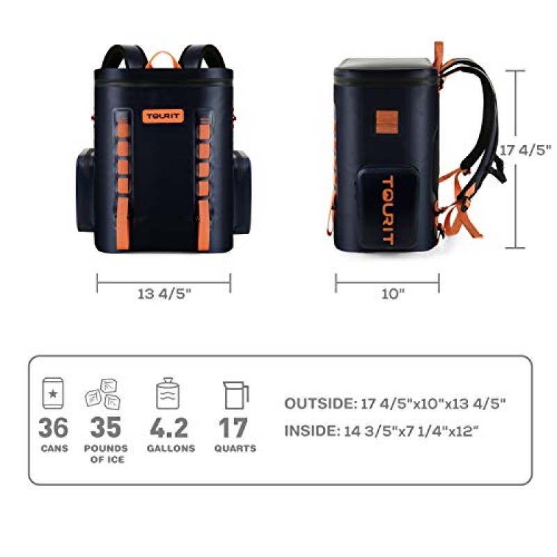 TOURIT 누출 방지 소프트 양면 쿨러 배낭 방수 절연 배낭 쿨러 가방 남성 여성을위한 쿨러가있는 대용량 배낭 피크닉, 캠핑, 하이킹 또는 해변, 36 캔