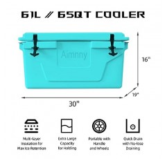 Aimnny 휴대용 쿨러 박스 65QT, 초대형 용량 절연 아이스박스