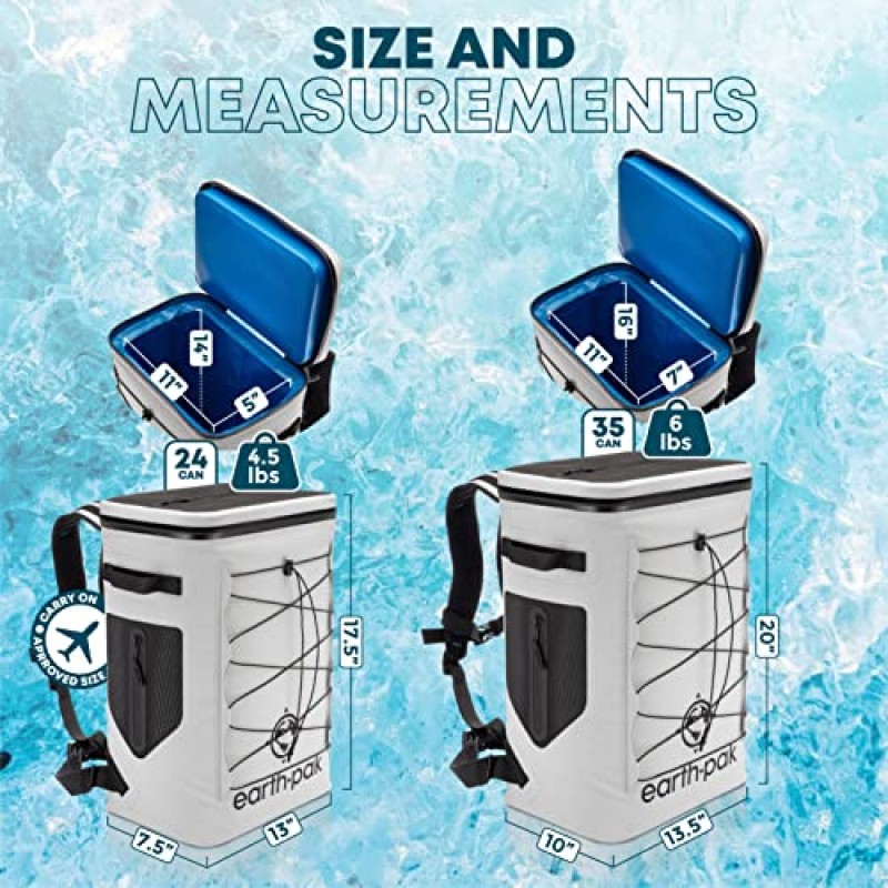 절연 백팩 쿨러는 72시간 동안 24개 또는 35개의 캔을 보관할 수 있습니다 - 캠핑, 하이킹, 낚시, 카약, 스포츠 또는 해변을 위한 완벽한 점심 또는 음료 가방 - Earth Pak의 100% 방수 견고한 구조
