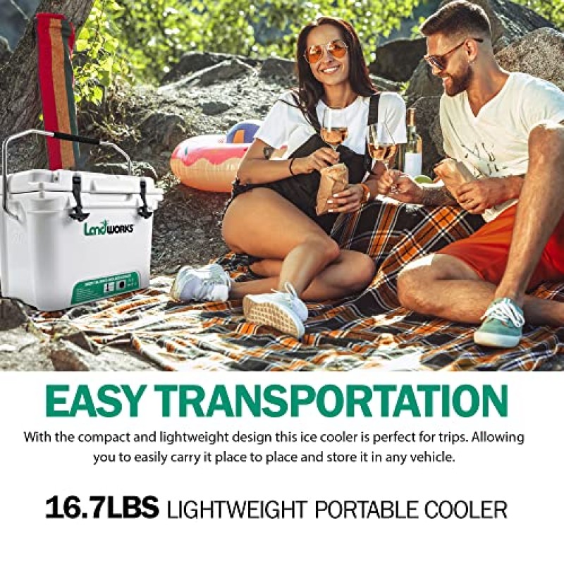 Landworks Rotomolded Ice Cooler 20QT(업그레이드) 최대 5일 얼음 보존 상업 등급 식품 안전 드라이 아이스 호환 UV 보호 15mm 개스킷 병따개 로우 프로파일 래치