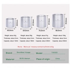 무한 항해 이중 벽으로 둘러싸인 티타늄 컵 절연 머그컵 안티 scalding 야외 캠핑 식기 120ml 180ml 300ml 450ml (4 PCS)