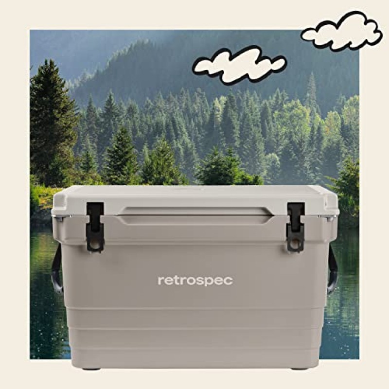 Retrospec Palisade Rotomolded 65 Qt 쿨러 - 병따개, 고정 슬롯 및 건조물 바구니가 내장된 완전 절연 휴대용 아이스 박스 - 대형 해변, 캠핑 및 여행용 쿨러 - Dune