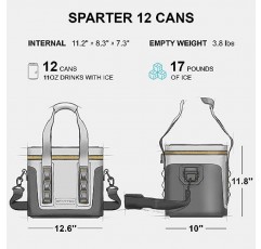 SPARTER 휴대용 소프트 쿨러 12캔, 4-7일 동안 차갑게 유지, 카약, 낚시, 사냥, 캠핑, 서핑, 하이킹 및 모험을 위한 재사용 가능한 아이스 팩이 포함된 IP68 Tizip 누출 방지 지퍼