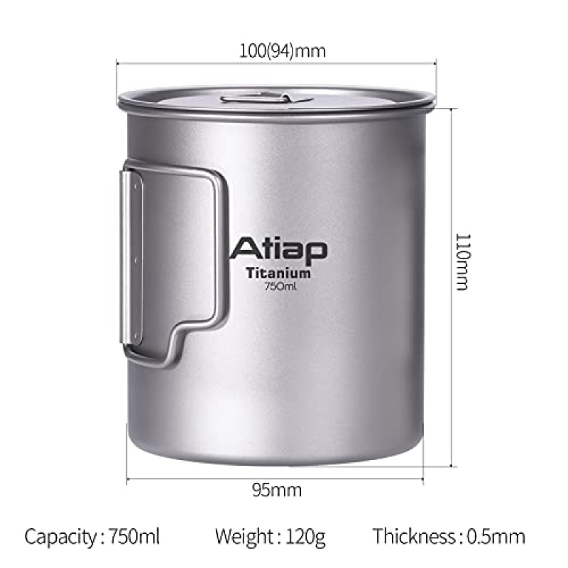 ATiAP 티타늄 포트 750ml 배낭 여행 냄비 캠핑 커피 포트 캠프 머그잔 뚜껑이있는 캠핑 냄비 접이식 손잡이 휴대용 경량