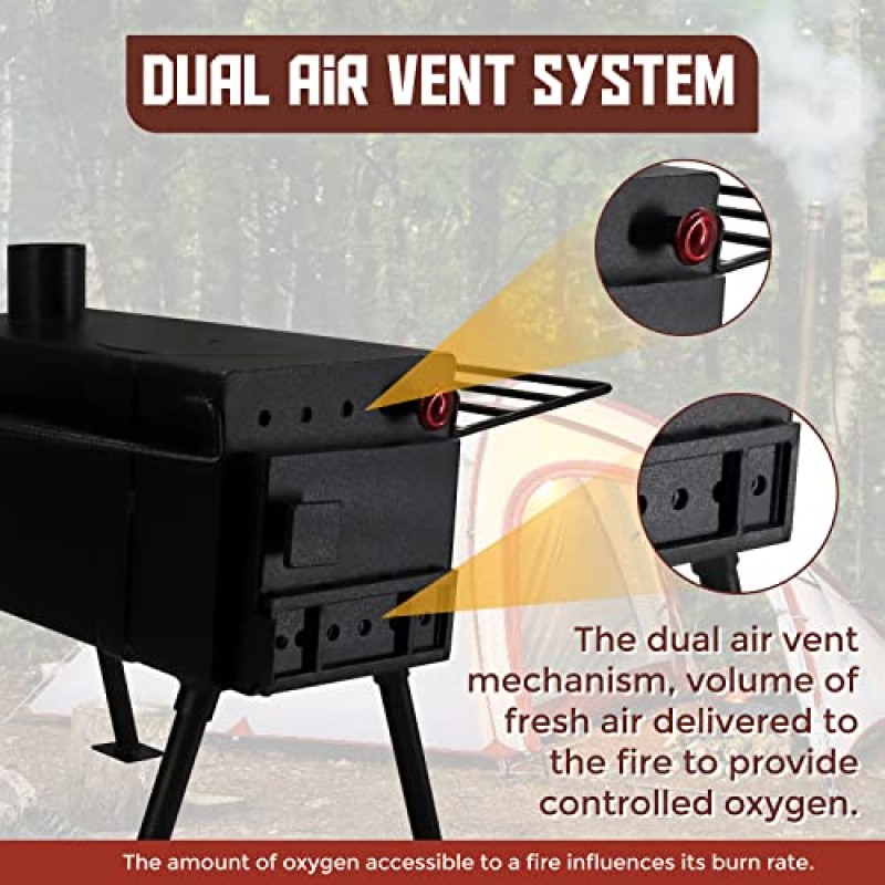 FEBTECH – 장작 난로 – 가정용 난방용 야외 캠핑 소형 장작 난로 – 텐트, 대피소, 하이킹, 낚시, 난방, 요리용 굴뚝 파이프가 있는 텐트 스토브-rv용 미니 장작 난로