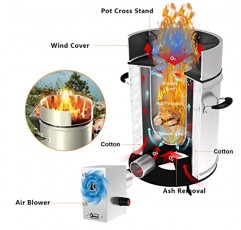 GELTTULU 로켓 스토브, 캠핑, 비상 대비, 생존을 위한 공기 송풍기 및 바람 덮개가 있는 장작 난로