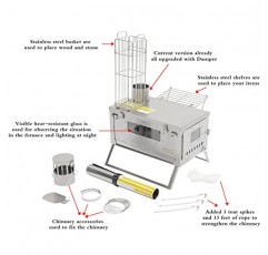 Kcelarec 티타늄 캠핑 텐트 스토브, 야외 휴대용 초경량 접이식 텐트 스토브 배낭 캠핑 사냥을위한 목재 굽기 스토브