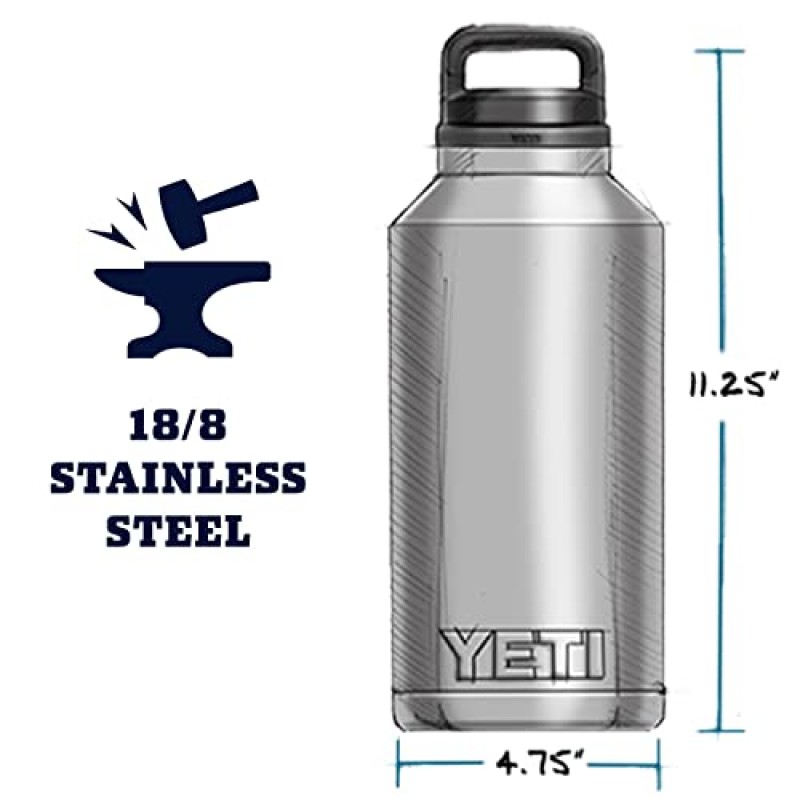 YETI Rambler 64온스 병, 진공 단열, 스테인리스 스틸, 처그 캡 포함, 네이비