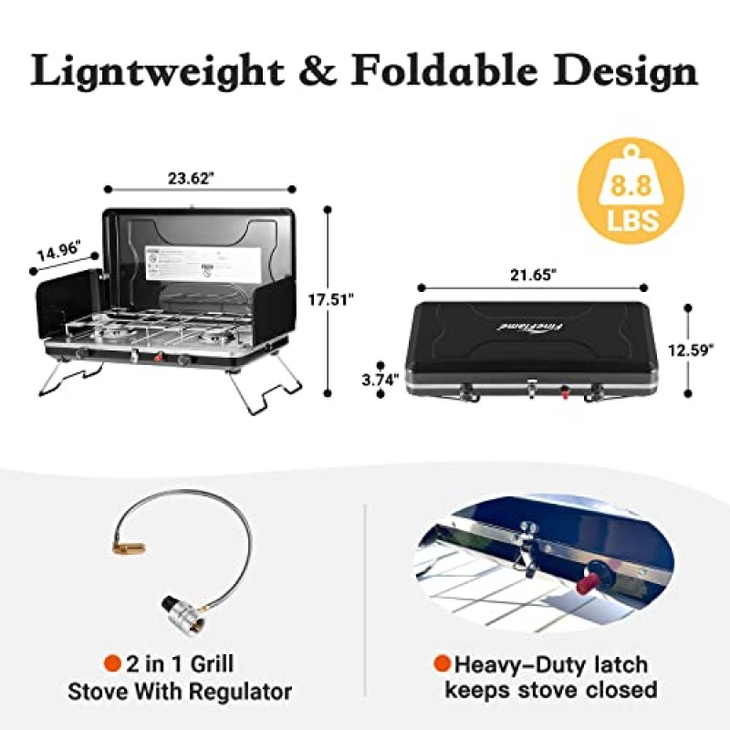 FineFlame 캠핑 스토브 2 버너 Bulin 포함 13개 캠프 조리기구 세트 캠핑 조리기구