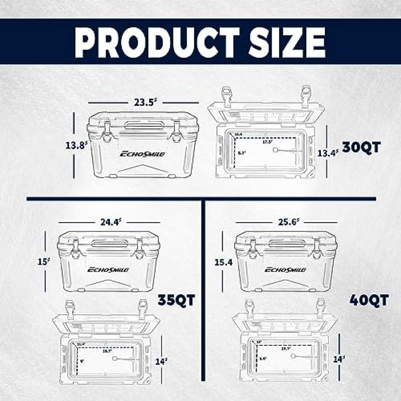 EchoSmile 25/30/35/40/75 쿼트 회전 성형 쿨러, 5일용 Protale 아이스 쿨러, 바비큐, 캠핑, 피크닉 및 기타 야외 활동을 위한 아이스 체스트 슈트