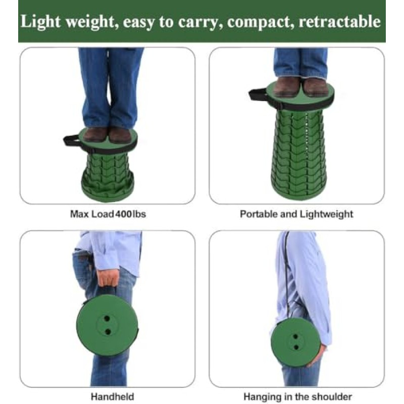 2023 업그레이드된 휴대용 접이식 접이식 의자, 야외 낚시 하이킹 원예 여행용 바베큐(육군 녹색)를 위한 성인용 개폐식 텔레스코핑 접이식 캠핑 의자