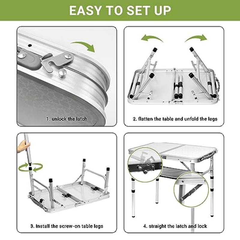 WHOMASS 캠핑 테이블 소형 접이식 테이블 휴대용, 높이 조절 가능 접이식 캠프 식탁 3개 야외 피크닉 해변 바베큐 요리 가정용 2피트를 위한 경량 알루미늄 접이식 테이블
