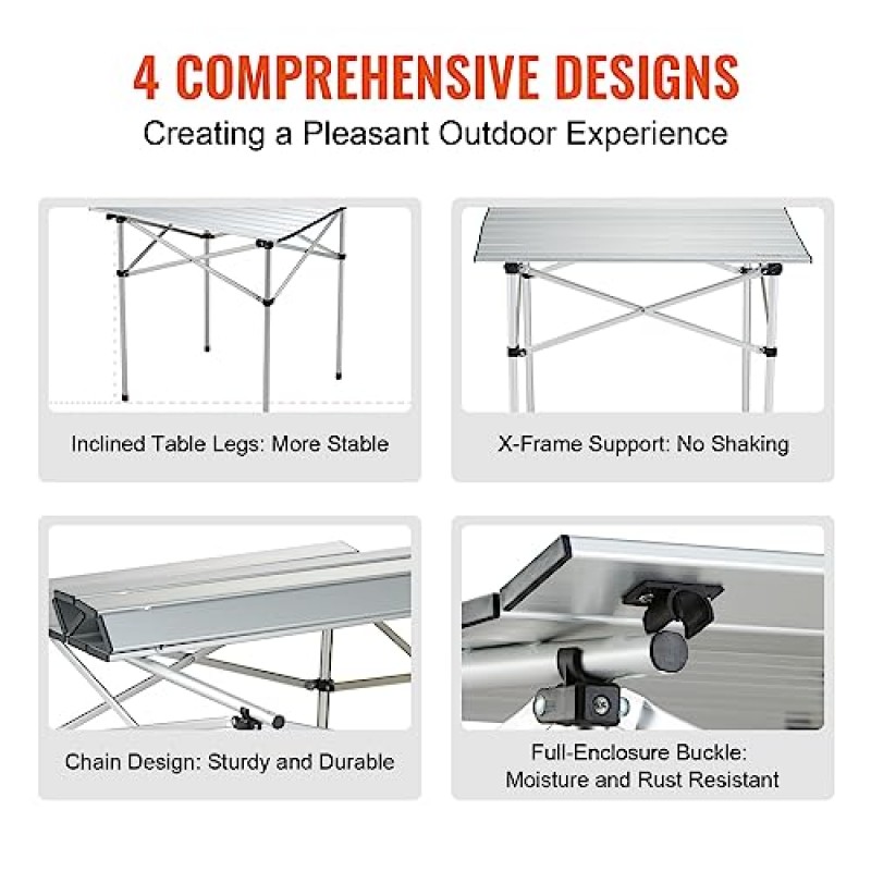 VEVOR 접이식 캠핑 테이블, 야외 휴대용 경량 알루미늄 초소형 스냅 결합 디자인, 휴대용 가방 포함, 요리, 해변, 피크닉, 여행, 그릴링, 28' x 28', 실버
