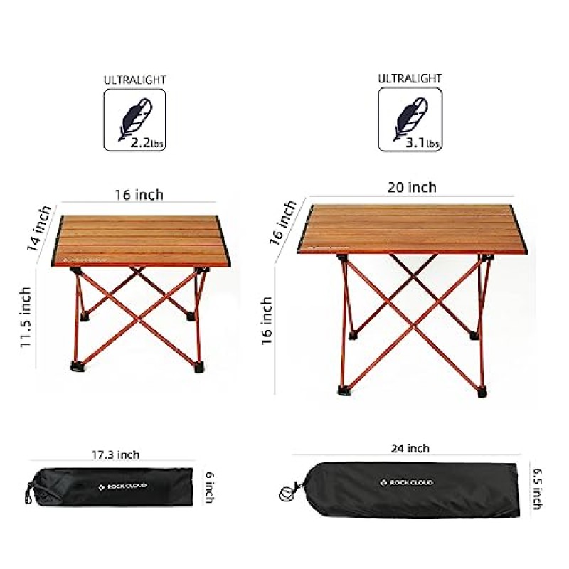 ROCK CLOUD 휴대용 캠핑 테이블 초경량 알루미늄 캠프 테이블 캠핑 하이킹 배낭 야외 피크닉을위한 접이식 해변 테이블