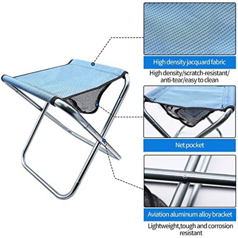 LFSEMINI 캠핑 스툴, 휴대용 가방이 포함된 16인치 높이의 대형 접이식 스툴, 최대 적재 용량 300lbs, 1.5lbs 경량, 알루미늄 합금 브래킷, 여행, 하이킹, BBQ, 낚시, 해변용(블루)