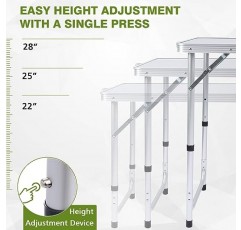 JOUYEY 야외 접이식 테이블, 수납 정리함이 있는 캠핑 테이블, 휴대용 알루미늄 복합 패널 경량 테이블, 3단계 조절 가능한 높이, 실내, 바베큐, 파티, 피크닉, 캠핑, 하이킹, 해변용