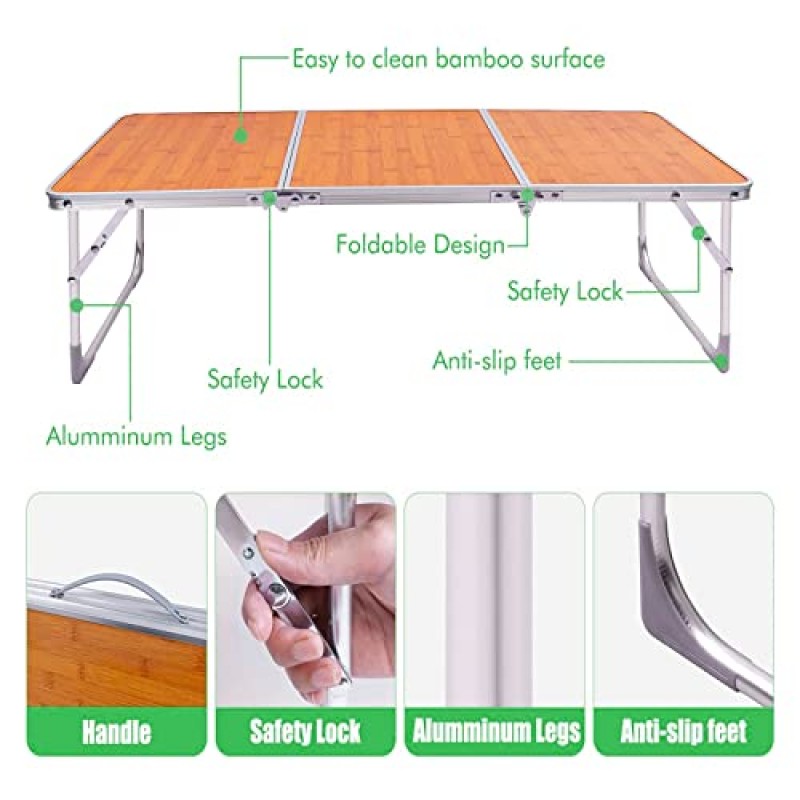 LJMBOEN 접이식 캠핑 테이블, 휴대용 피크닉 테이블 접이식 경량 야외 알루미늄 다리, 해변 파티 피크닉 해변 홈 오피스 요리를위한 3 접이식 해변 테이블 운반 손잡이