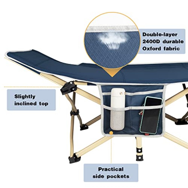Overmont 대형 캠핑 접이식 침대 - 550LBS 지원 - 28인치 추가 폭 - 휴대용 가방이 포함된 견고한 슬리핑 침대 - 집, 사무실, 해변 및 야외용으로 휴대용 2400D 옥스퍼드 천 업그레이드