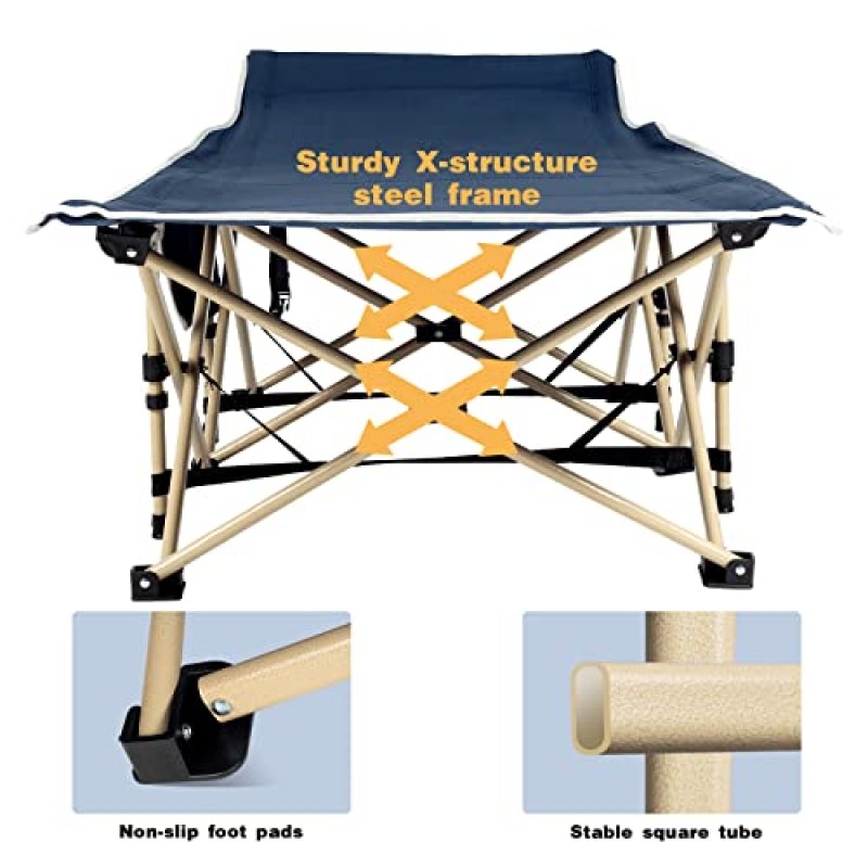 Overmont 대형 캠핑 접이식 침대 - 550LBS 지원 - 28인치 추가 폭 - 휴대용 가방이 포함된 견고한 슬리핑 침대 - 집, 사무실, 해변 및 야외용으로 휴대용 2400D 옥스퍼드 천 업그레이드