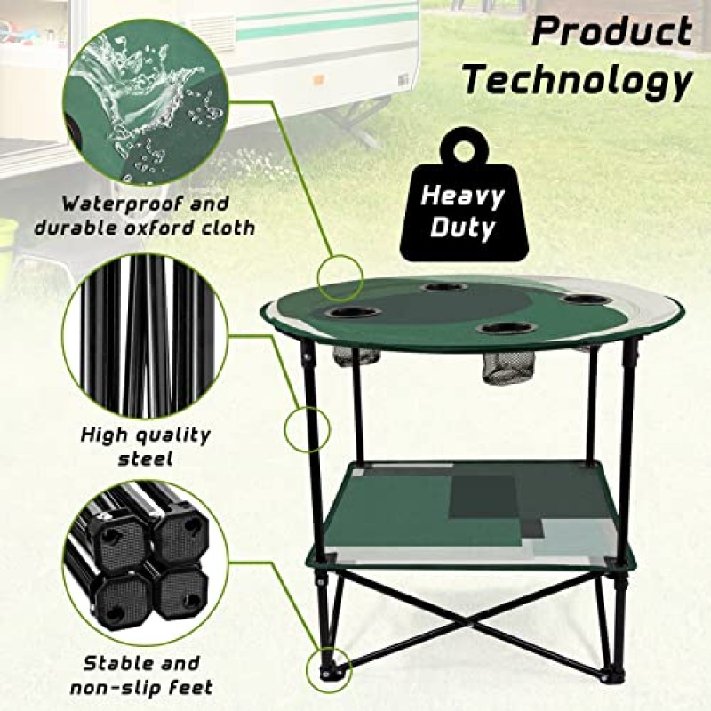 LESES 휴대용 해변 테이블, 야외용 휴대용 가방이 포함된 접이식 피크닉 테이블 4개의 컵 홀더가 있는 접이식 경량 캠핑 테이블, 파티, 하이킹, 낚시, 뒷문을 위한 여행용 캠핑 테이블
