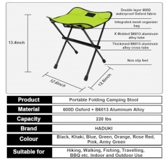 HADUKI 경량 접이식 캠핑 의자, 소형 알루미늄 합금 휴대용 의자 600D 방수 옥스포드 접이식 튼튼한 캠프 발판 낚시 하이킹 바베큐 야외 및 실내 사용 (녹색)