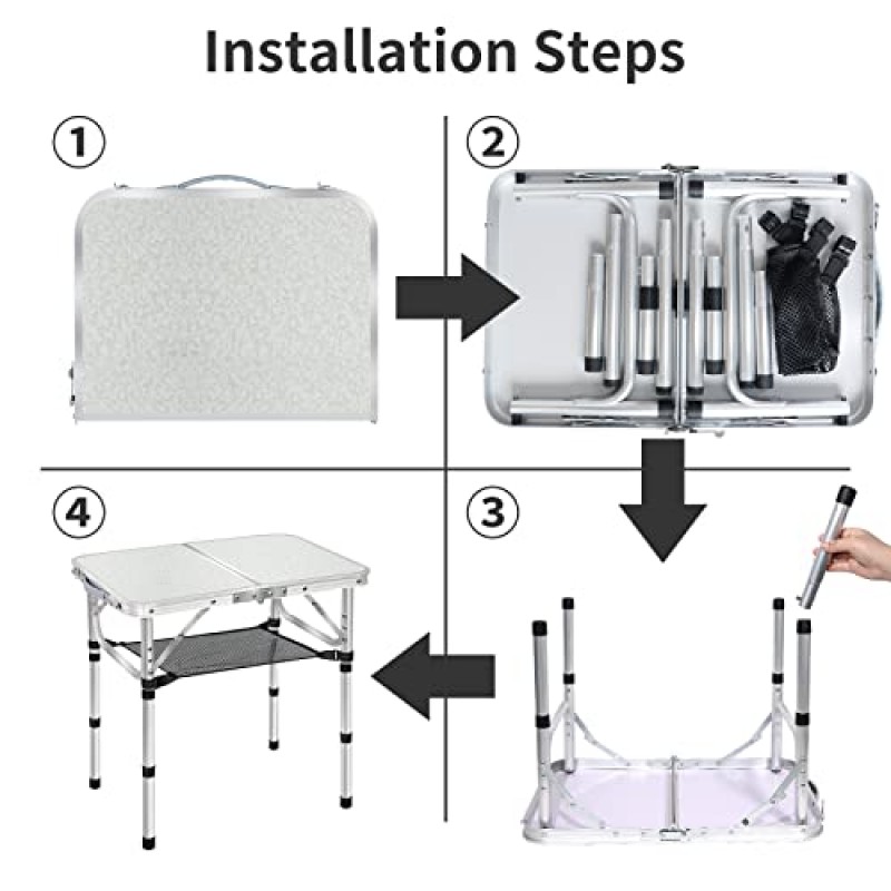 MYCOQU 소형 접이식 캠핑 테이블, 3개 높이 조절 가능한 휴대용 캠프 테이블, 2피트 24'L x 16'W 메쉬 레이어가 있는 알루미늄 경량 피크닉 테이블, 야외 실내 발코니 캠프 피크닉 해변 바베큐용