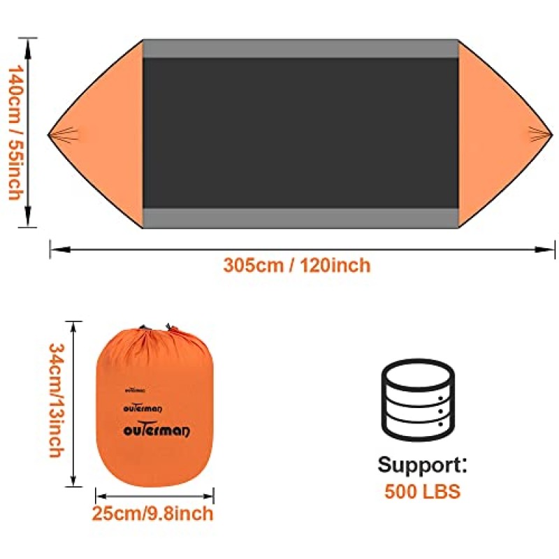 모기장이 있는 Outerman 캠핑 해먹, 나무 끈이 있는 휴대용 싱글 해먹, 쉬운 설치, 실내, 실외, 배낭 여행, 여행, 파티오, 하이킹을 위한 경량 나일론 낙하산 해먹(회색)