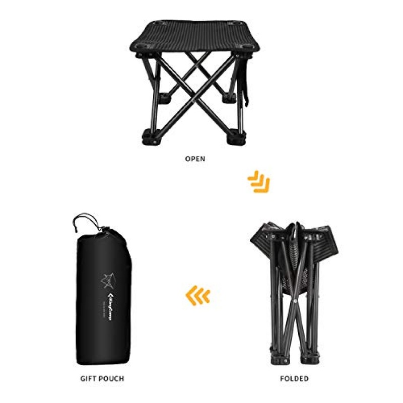 KingCamp 야외 스포츠용 포켓이 있는 경량 휴대용 컴팩트 소형 캠핑 접이식 의자 배낭 하이킹 원예 낚시 여행 해변, 휴대용 가방 포함