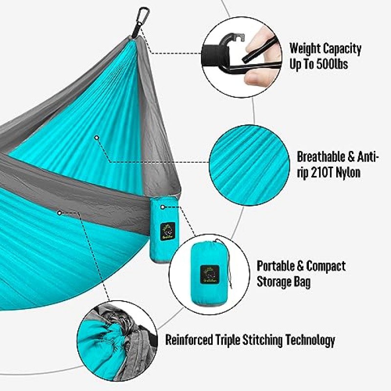 캠핑 해먹 나무 끈이 달린 더블 & 싱글 휴대용 해먹, 경량 나일론 낙하산 해먹 실내 옥외 배낭 여행, 여행, 하이킹, 해변을 위한 캠핑 액세서리 장비
