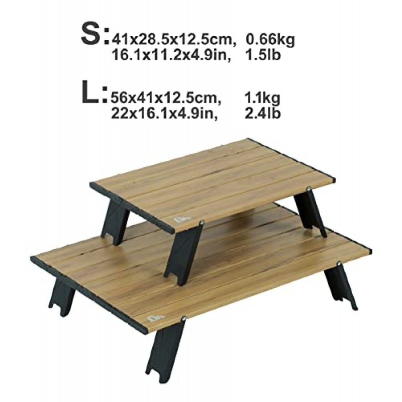 iClimb 초경량 컴팩트 미니 해변 피크닉 접이식 Alu. 휴대용 가방이 포함된 테이블, 두 가지 크기(자연 - S)
