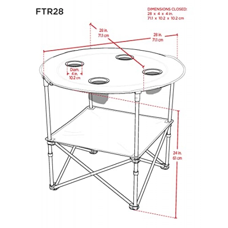 Rio 브랜드 28인치 원형 경량 패브릭 휴대용 접이식 비치 컵홀더 테이블, 블루
