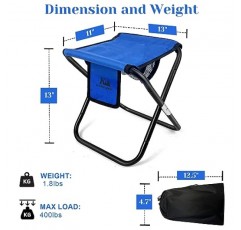 K-MingleSo 업그레이드된 13인치 휴대용 접이식 캠핑 스툴(사이드 포켓 ​​메쉬 포켓 및 몰 시스템 포함), 경량 접이식 스툴(성인용) 원예 여행 바베큐 낚시(캐리백 포함)[블루]