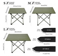 TOMSHOO 캠핑 테이블 접이식 휴대용 비치 테이블(캐리 백 포함) 야외 하이킹 피크닉 바베큐를 위한 알루미늄 경량 접이식 테이블(녹색, 중간)
