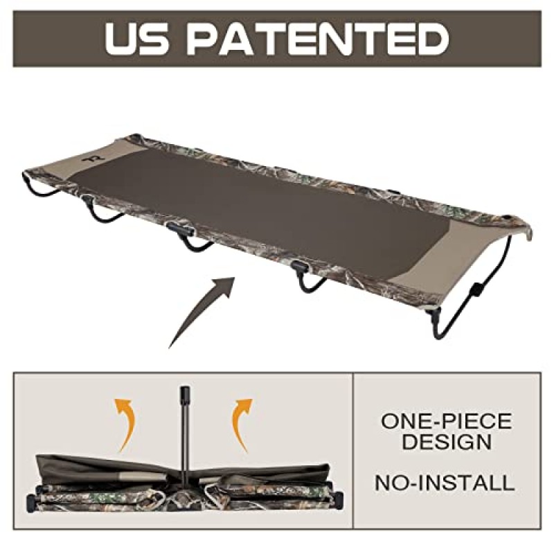 성인용 접이식 TR 캠핑 침대, 20초 접이식 휴대용 침대 침대, 휴대용 가방이 포함된 야외 사냥 낚시를 위한 미국 특허 캠핑 침대 침대(Camo)