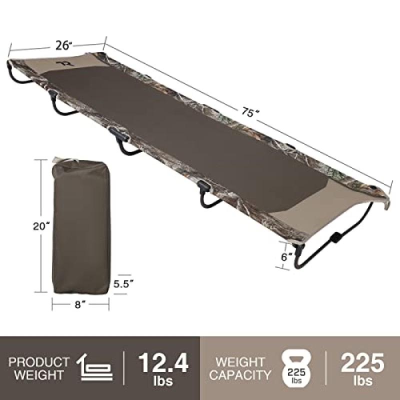 성인용 접이식 TR 캠핑 침대, 20초 접이식 휴대용 침대 침대, 휴대용 가방이 포함된 야외 사냥 낚시를 위한 미국 특허 캠핑 침대 침대(Camo)