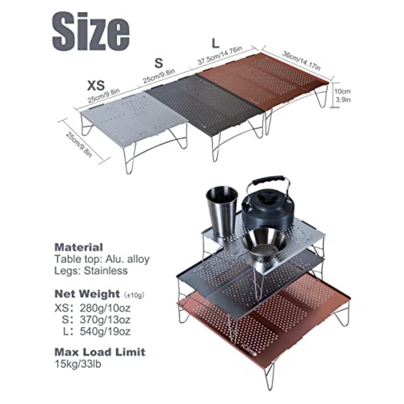iClimb 미니 솔로 접이식 테이블 초경량 컴팩트 배낭여행 캠핑 하이킹 해변 피크닉(실버, 미니)